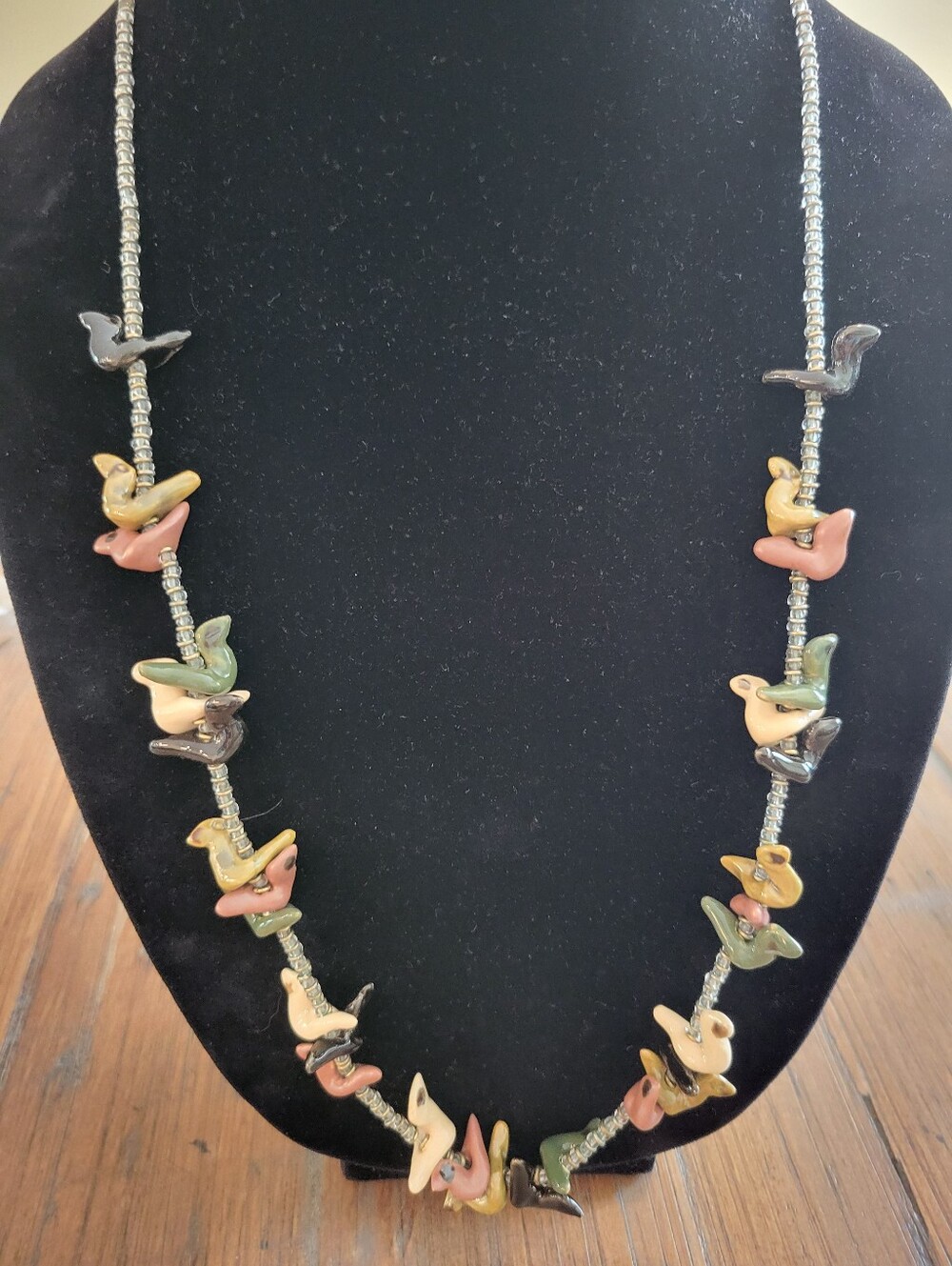 Vintage Multicolor Ceramic Fetish Bird Necklace